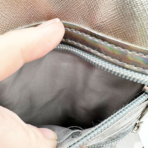 Metallic‎ Silver Cellphone Bag with Silver Camo Removable Crossbody Strap - Picture 7 of 12